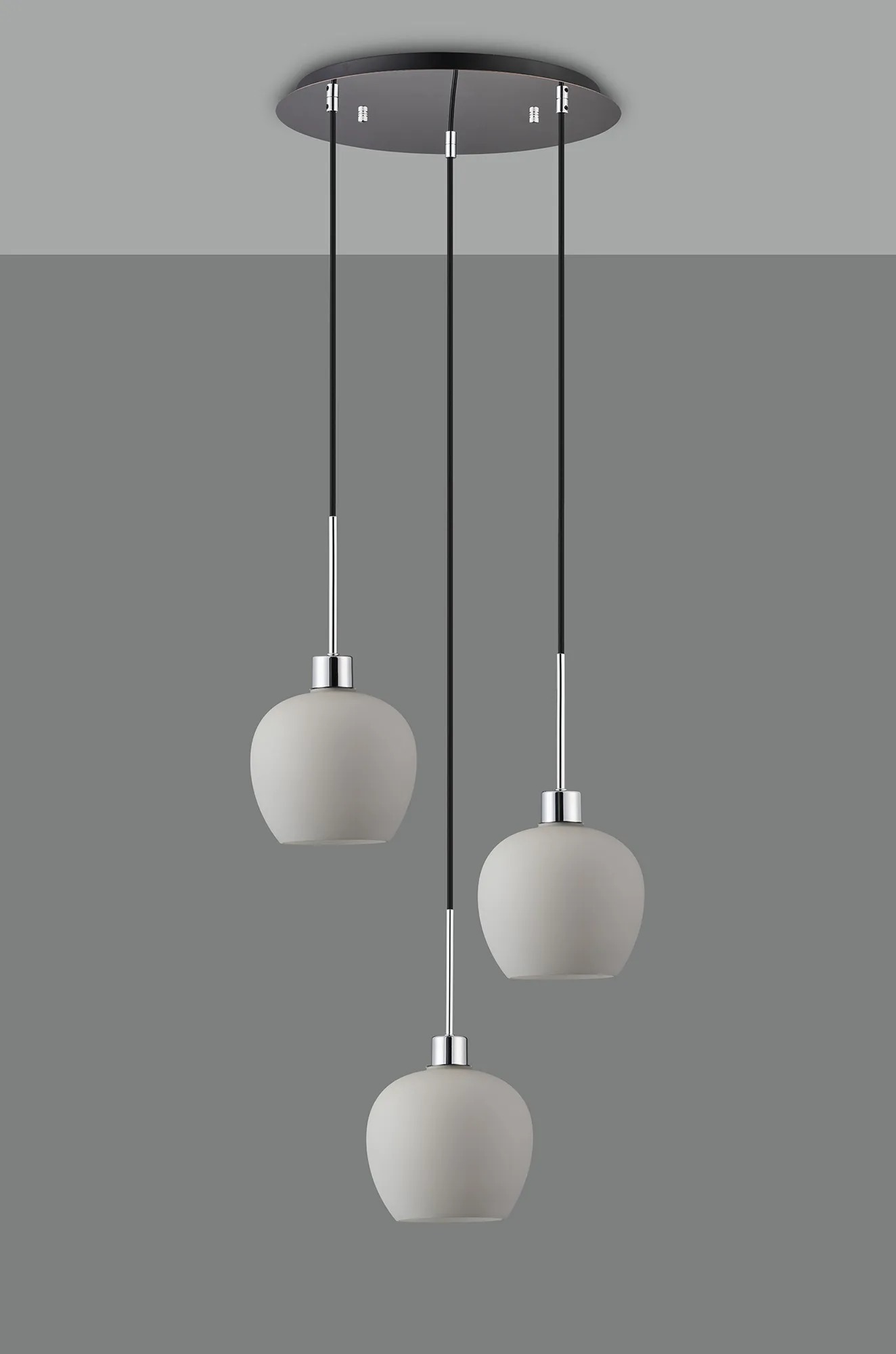 Lori 40cm Round Pendant, 3 Light Adjustable E27, Polished Chrome/Opal Wine Shades DK1277  Deco Lori Polished Chrome